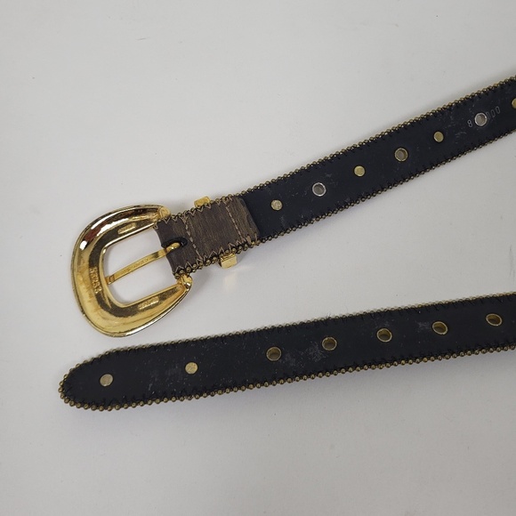 Vintage Genuine Leather Western Gold Belt adjustable silver hardware - Picture 8 of 9